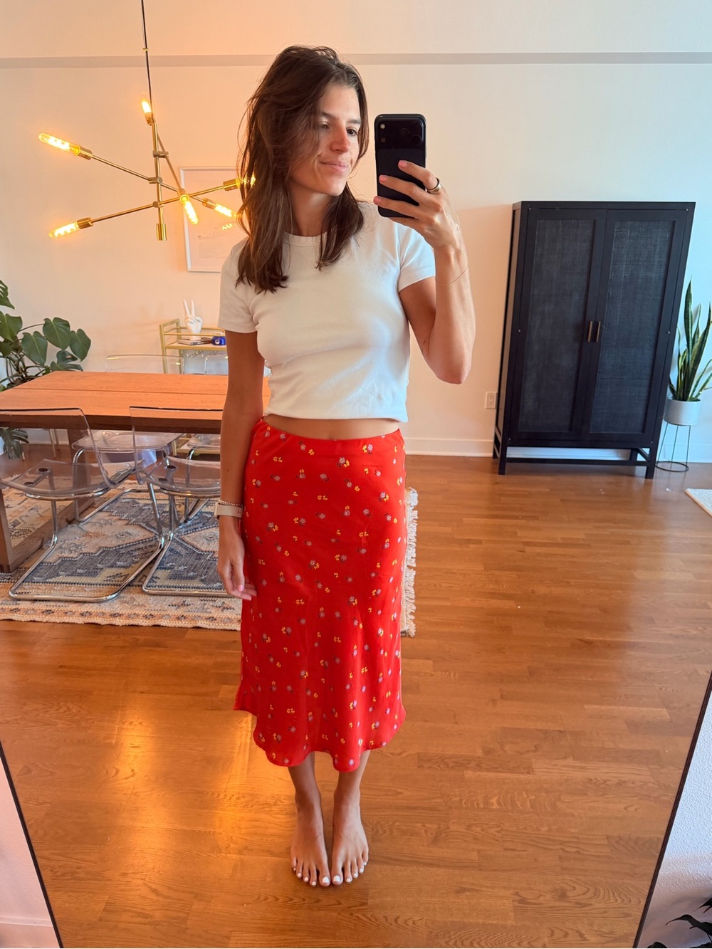 Leith Red Floral Midi Skirt